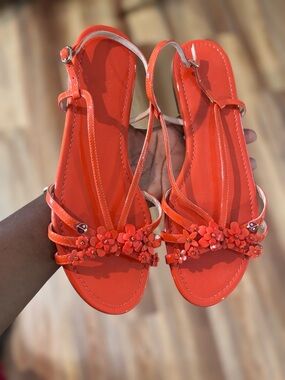 Women's Orange Floral Strappy Sandals